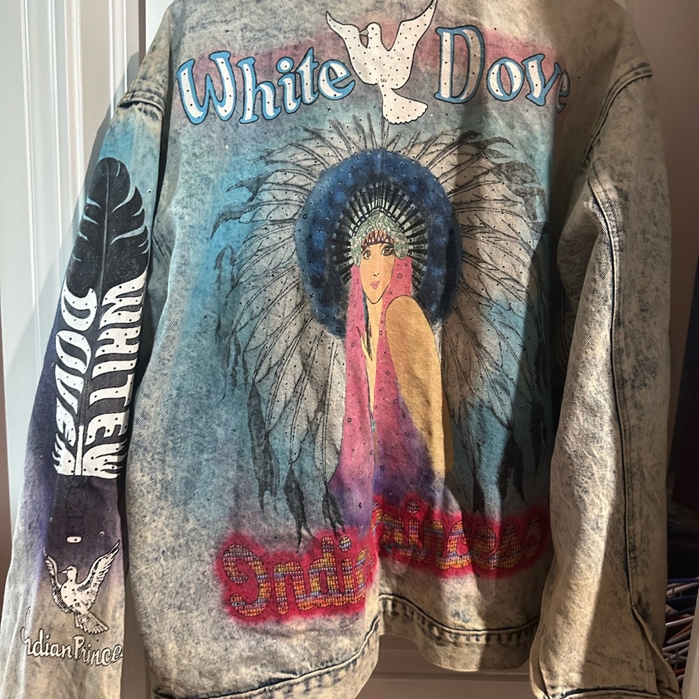 Rare vintage unfinished tony alamo white dove denim jacket size XL/XXL